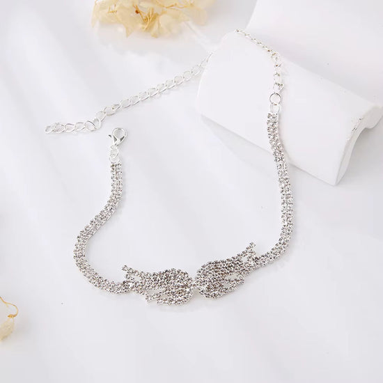 Angel Wings Rhinestone Anklet close-up sparkle