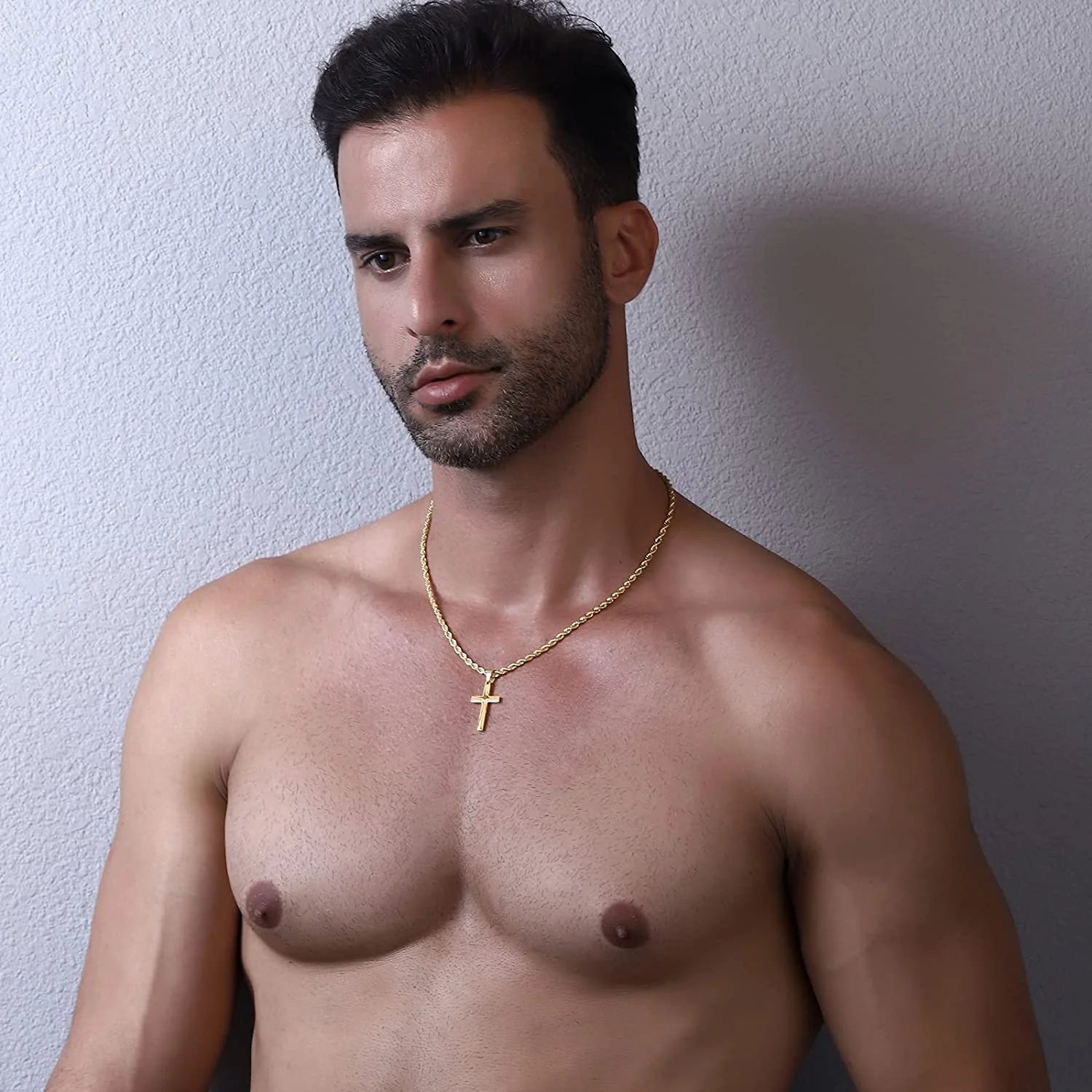 Layered Gold Cross Necklaces for Men Boys Stainless Steel Figaro Twist Rope Pendant Chain Set Religious Christian Birthday Valentines Day Jewelry Gifts Him Teen Dad Husband Adults Kids Ideas