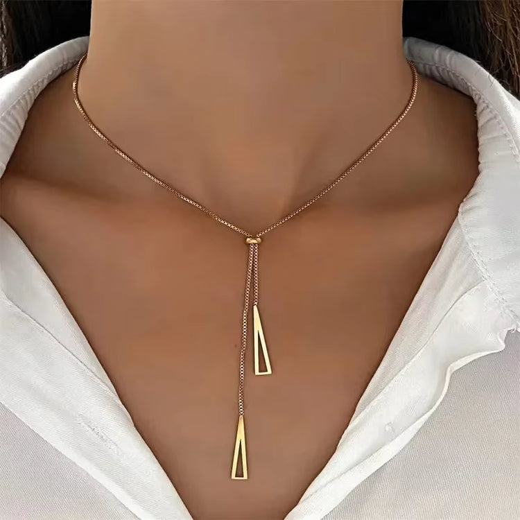 Silver Triangle Pendant Necklace shiny metal texture
