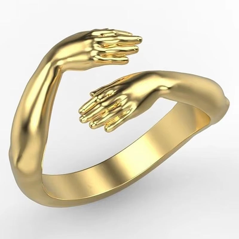 Vintage Couple Rings Set featuring a unique gold ring design with intertwined hands symbolizing love and connection.