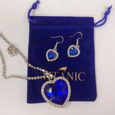 Titanic Heart of the Ocean Jewelry Set including necklace and earrings in blue crystal.