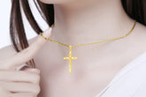 24K Gold Cross Pendant Necklace close-up detail