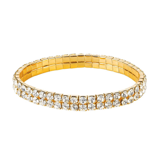 Double Row Elastic Bracelet Simple Temperament Crystal Bride Pulseira Bling Bangle for Women Men Jewelry Wedding Christmas Gift