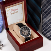 Leather Watch Sporty Elegant displayed in a gift box, featuring a modern design suitable for men and women.