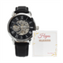 Leather Watch Sporty Elegant design with a skeleton dial and black leather strap for men and women.