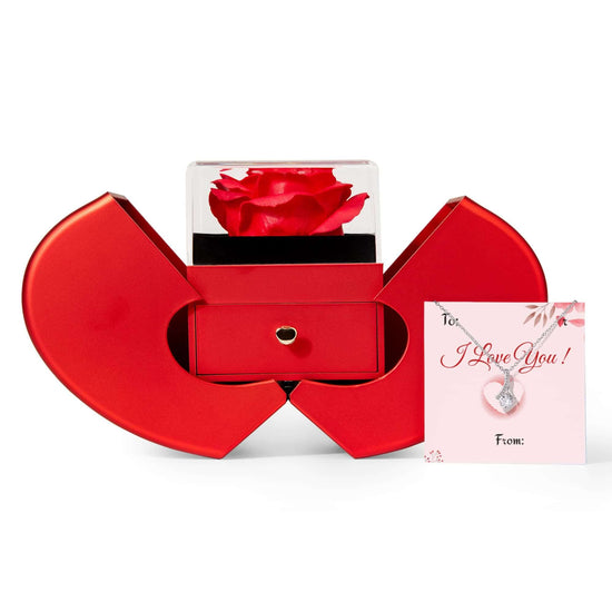 Gold Finish Pendant Necklace I Love You Message Box in a premium red gift box with a rose and heartfelt message.