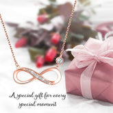 Infinity Necklace 925 Sterling Silver with rose gold infinity pendant and gift box, symbolizing love and connection.