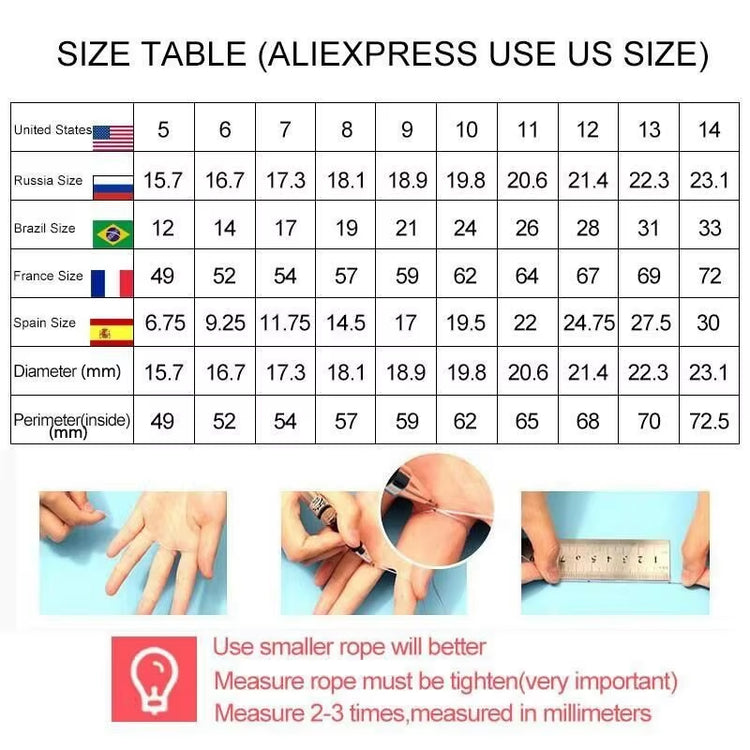 Size table for Vintage Couple Rings Set with measurements in US, Russia, Brazil, and France, including diameters and perimeters.
