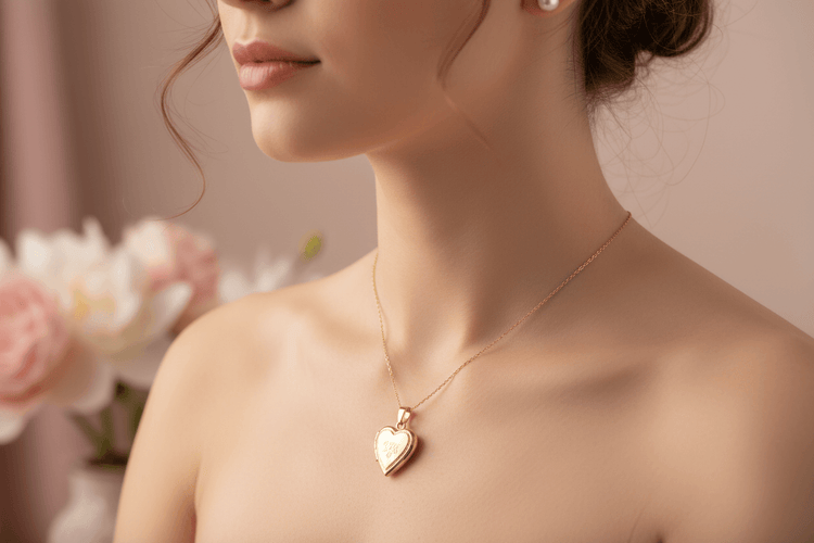 24K Gold Heart Locket Pendant Necklace - elegant lifestyle photo
